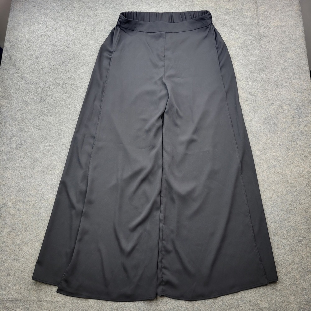 HM Conscious Womens Black Wide Leg Trousers Size 12 High Rise Flowy Pants Pocket